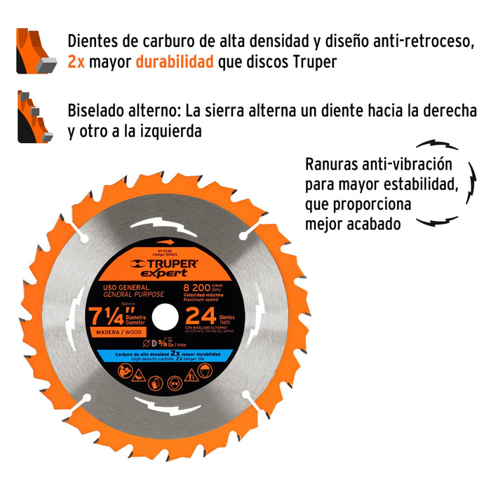 Disco sierra 7- 1/4' para madera, 24 dientes centro 5/8' 18300 ST-724