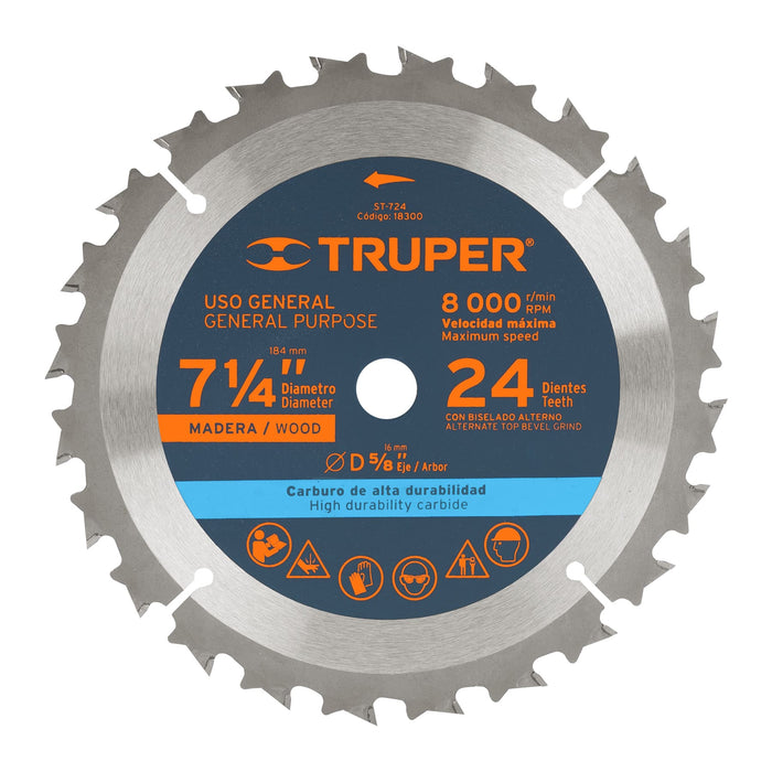 Disco sierra 7- 1/4' para madera, 24 dientes centro 5/8' 18300 ST-724