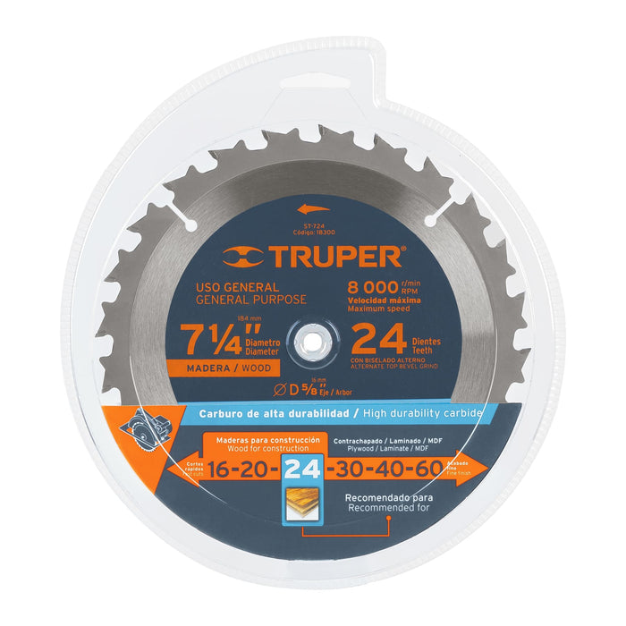 Disco sierra 7- 1/4' para madera, 24 dientes centro 5/8' 18300 ST-724