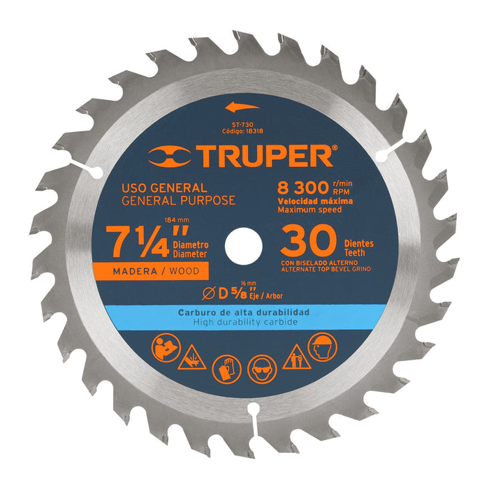 Disco sierra 7- 1/4' para madera, 30 dientes centro 5/8' 18318 ST-730