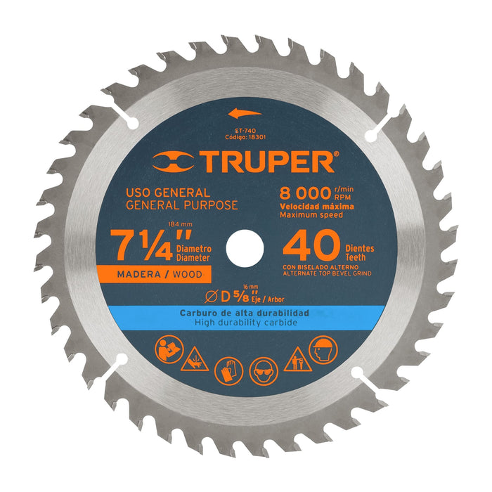Disco sierra 7- 1/4' para madera, 40 dientes centro 5/8' 18301 ST-740