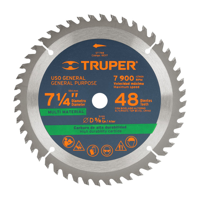 Disco sierra 7-1/4' multimaterial, 48 dientes centro 5/8' 18317 ST-748