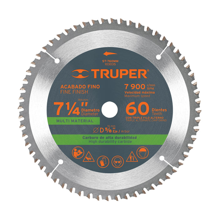 Disco sierra 7-1/4' multimaterial, 60 dientes centro  5/8' 103035 ST-760MM