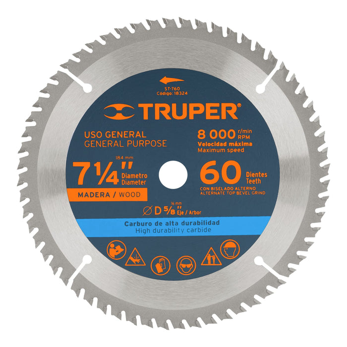 Disco sierra 7- 1/4' para madera, 60 dientes centro 5/8' 18324 ST-760