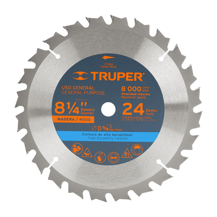 Disco sierra 8-1/4' para madera, 24 dientes centro 5/8' 18302 ST-824