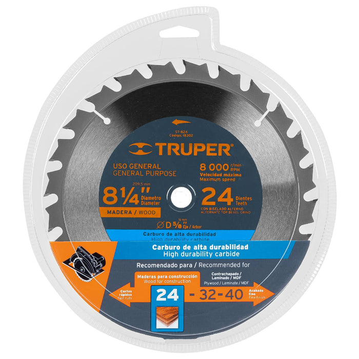 Disco sierra 8-1/4' para madera, 24 dientes centro 5/8' 18302 ST-824