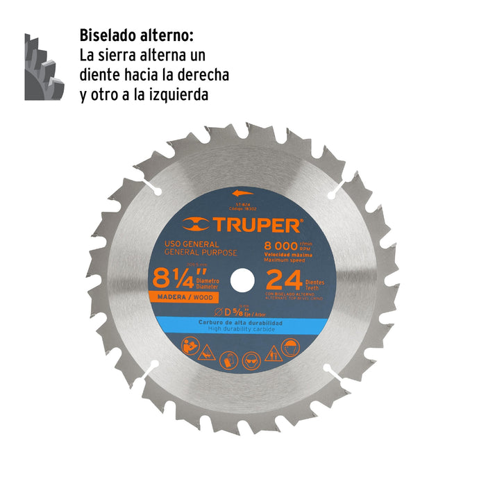 Disco sierra 8-1/4' para madera, 24 dientes centro 5/8' 18302 ST-824