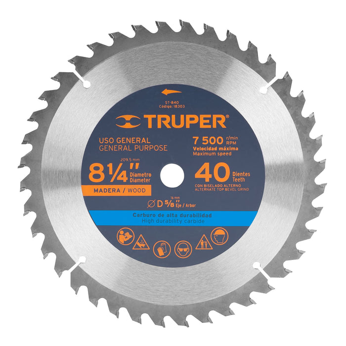 Disco sierra 8-1/4' para madera, 40 dientes centro 5/8' 18303 ST-840