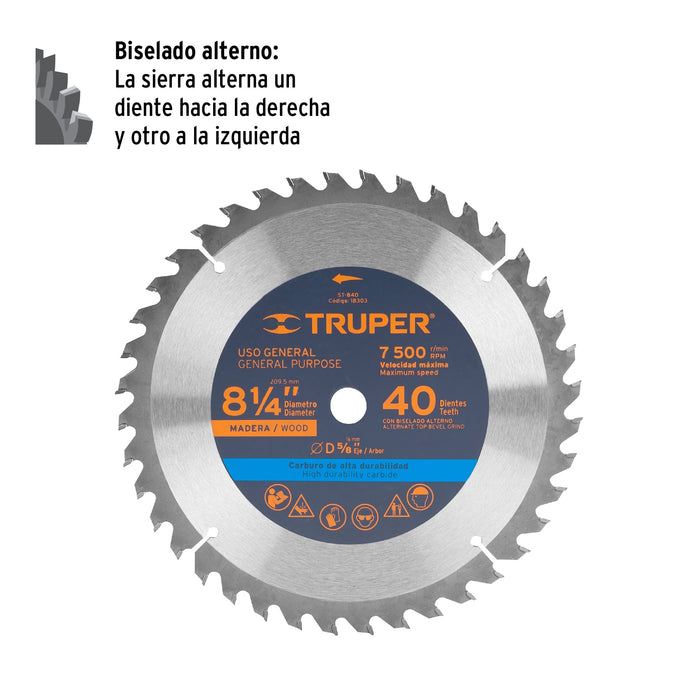 Disco sierra 8-1/4' para madera, 40 dientes centro 5/8' 18303 ST-840
