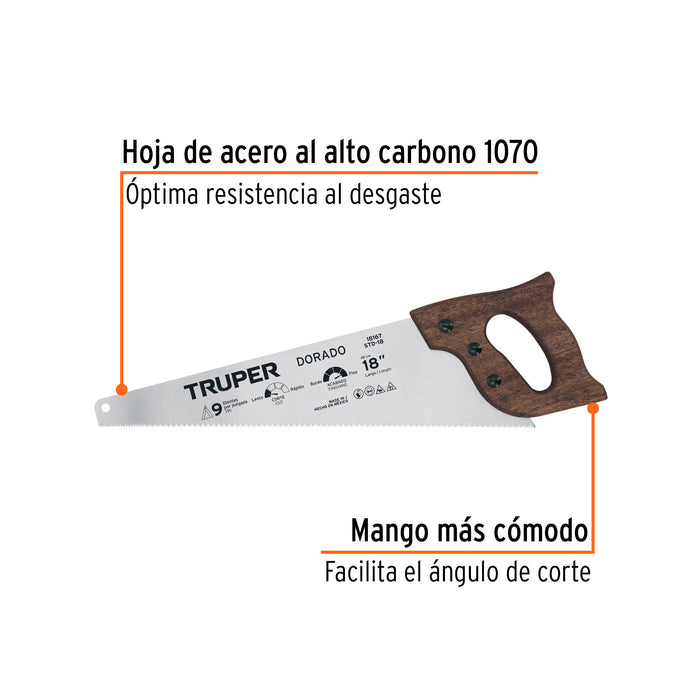 Serrucho 18' Dorado, 9 DPP, Truper Código: 18167