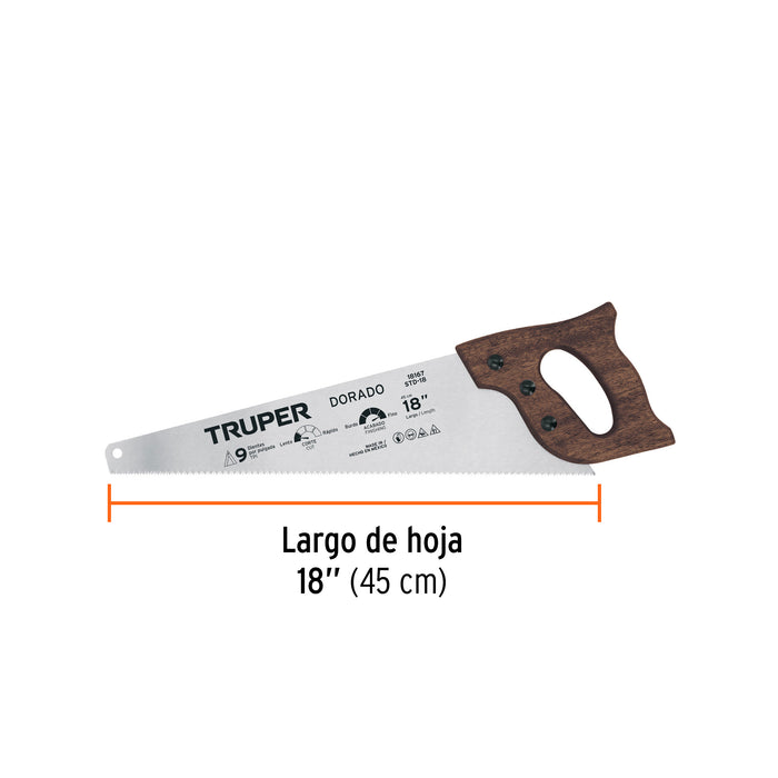 Serrucho 18' Dorado, 9 DPP, Truper Código: 18167