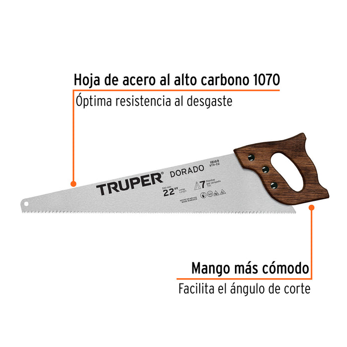 Serrucho 22' Dorado, 7 DPP, Truper Código: 18169