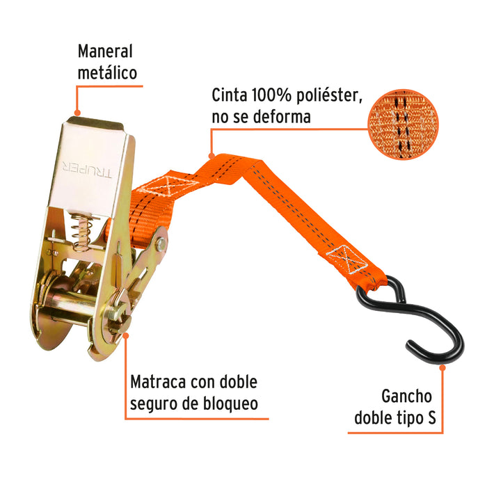Juego de 4 sujetadores con matraca carga máxima 675 kg 101742 SU-675R4