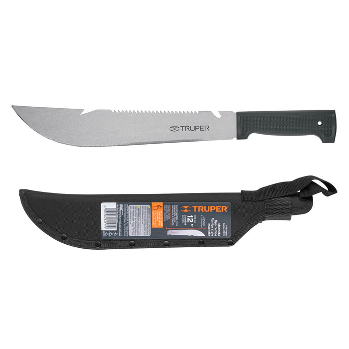 Machete rambo 12' cacha inyectada negra, con funda, Truper 15870 T-460-12XB
