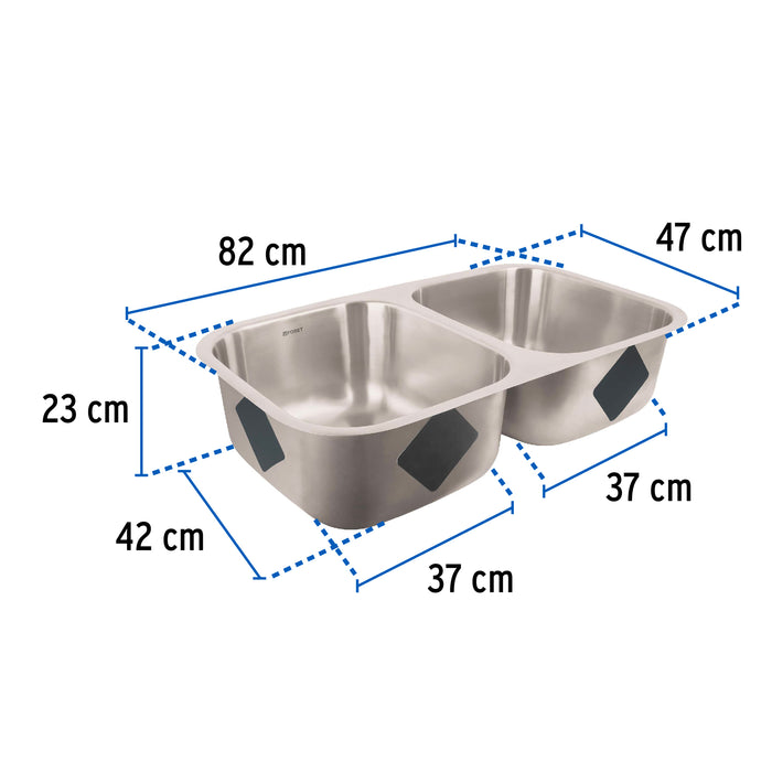 Tarja de submontar 82x47x23cm doble tina, Foset Riviera 45176