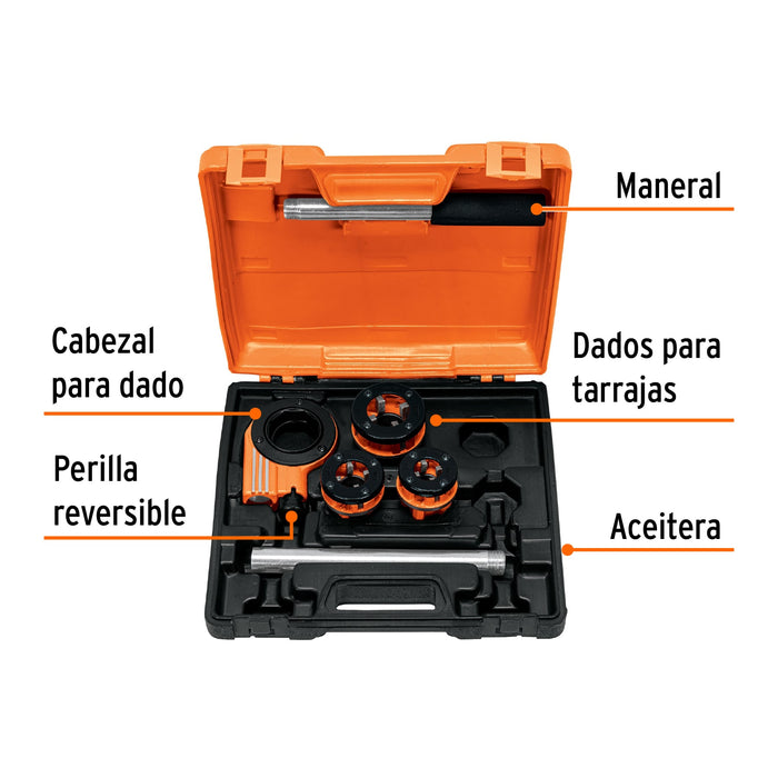 Juego de 4 tarrajas para tubo de 1/2' a 1', Truper 13070 TA-850