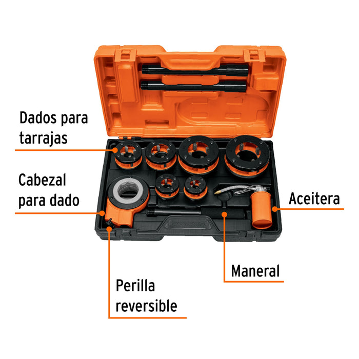 Juego de 9 tarrajas para tubo de 1/2' a 2', Truper 13071 TA-851