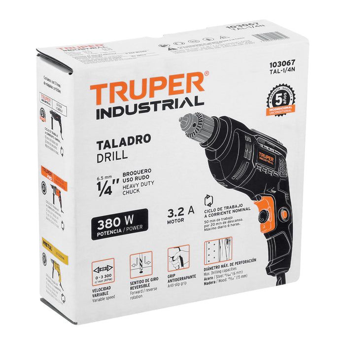 Taladro 1/4' 380 W, industrial, Truper Código: 103067