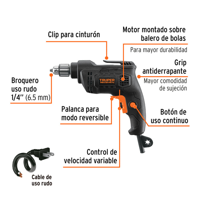 Taladro 1/4' 380 W, industrial, Truper Código: 103067
