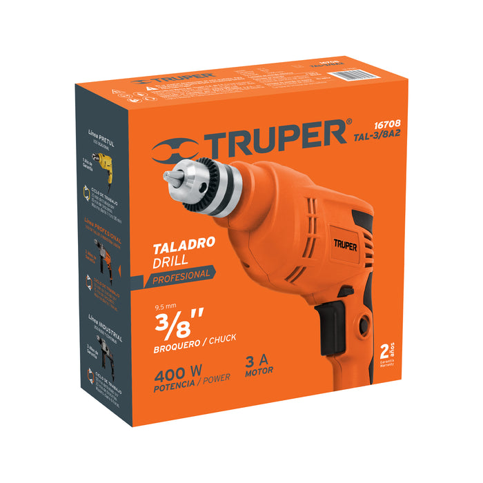 Taladro 3/8' 400 W, profesional, Truper Código: 16708