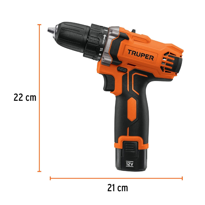 Taladro compacto inalámbrico 3/8', 12 V, Truper 18653 TALI-12AC