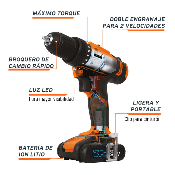 Taladro inalámbrico 1/2', 20 V, Truper 18154 TALI-20A