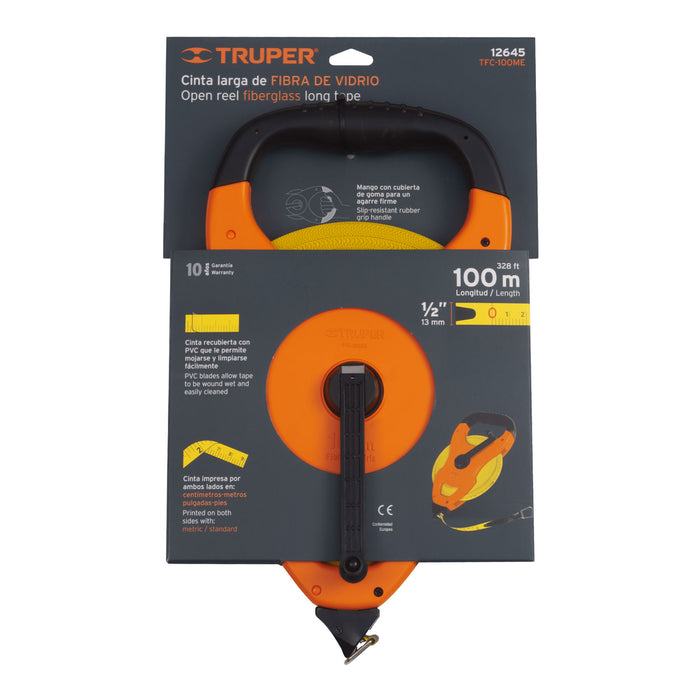 Cinta larga 100 m de fibra de vidrio, tipo cruceta, Truper 12645 TFC-100ME