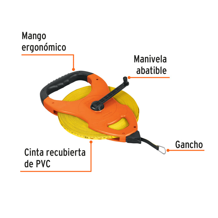 Cinta larga 100 m de fibra de vidrio, tipo cruceta, Truper 12645 TFC-100ME