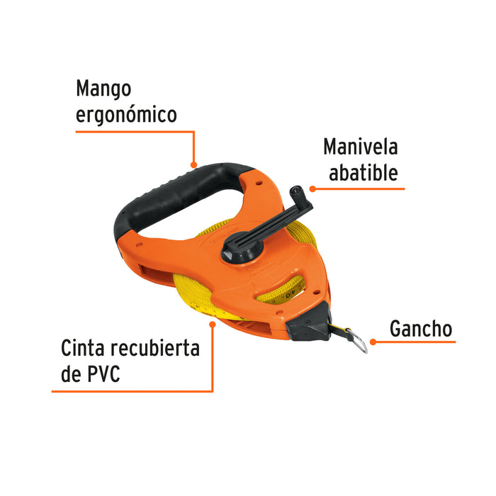 Cinta larga 30 m de fibra de vidrio, tipo cruceta, Truper 12646 TFC-30ME