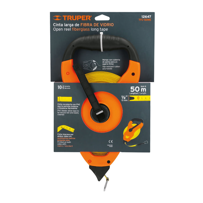 Cinta larga 50 m de fibra de vidrio, tipo cruceta, Truper 12647 TFC-50ME