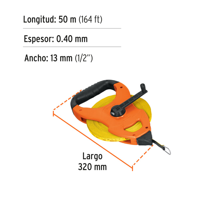 Cinta larga 50 m de fibra de vidrio, tipo cruceta, Truper 12647 TFC-50ME
