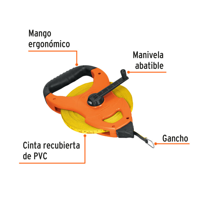 Cinta larga 50 m de fibra de vidrio, tipo cruceta, Truper 12647 TFC-50ME