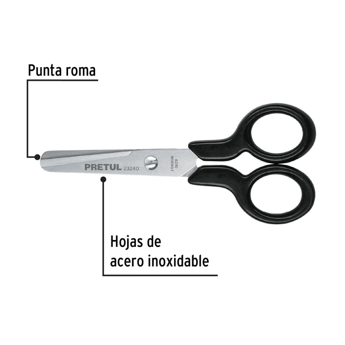 Tijera 4-1/2' de acero inoxidable punta roma escolar, Pretul Código: 23240