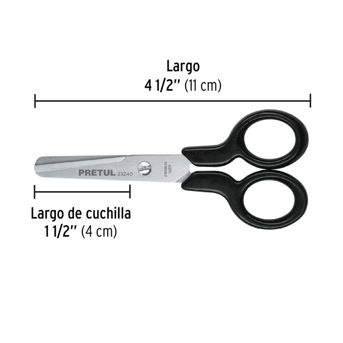 Tijera 4-1/2' de acero inoxidable punta roma escolar, Pretul Código: 23240
