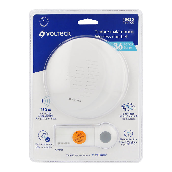 Timbre inalámbrico de pilas, 36 tonos, Volteck 46630