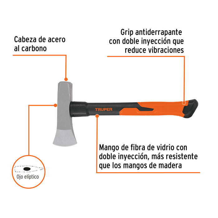 Hacha para rajar madera 3 lb, mango fibra de vidrio 16' 19796 TJ-3H