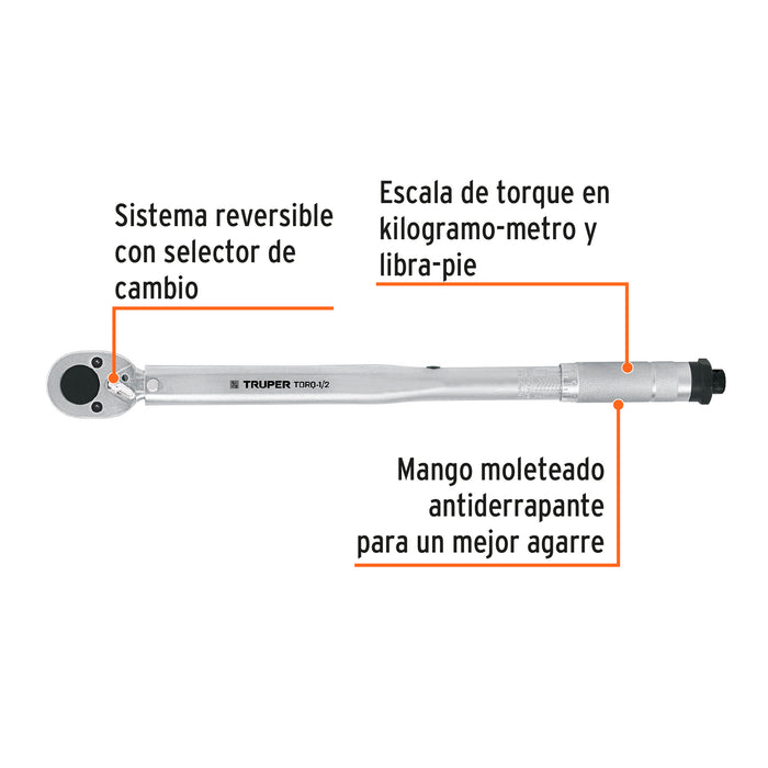 Torquímetro de trueno, dos lecturas, cuadro 1/2', Truper Código: 13568