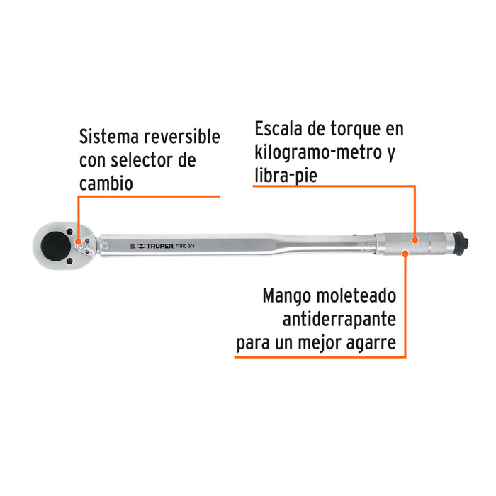 Torquímetro micrométrico, cuadro 3/4', Truper Códgio: 13547