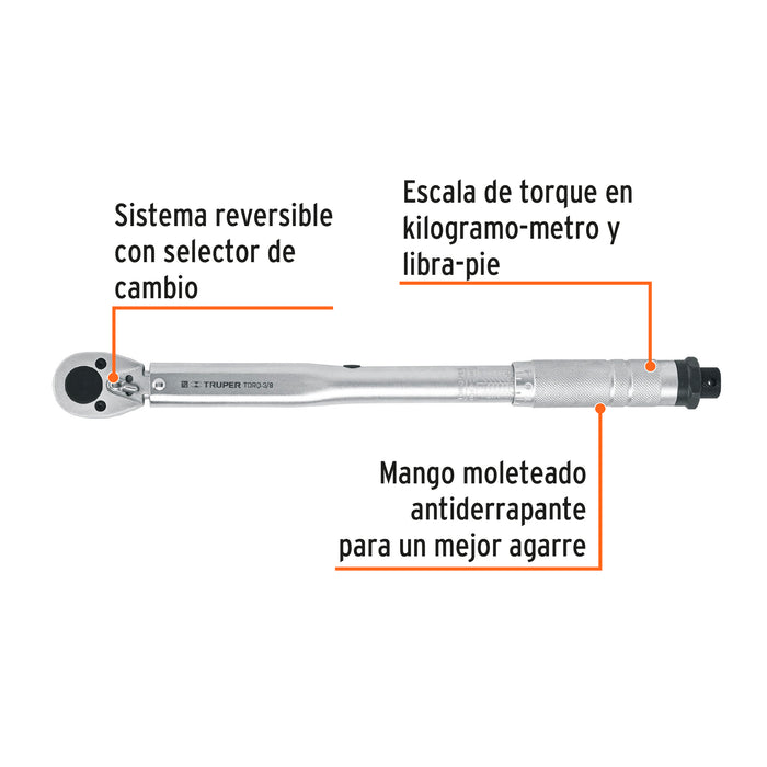 Torquímetro de trueno, dos lecturas, cuadro 3/8', Truper Código: 13567