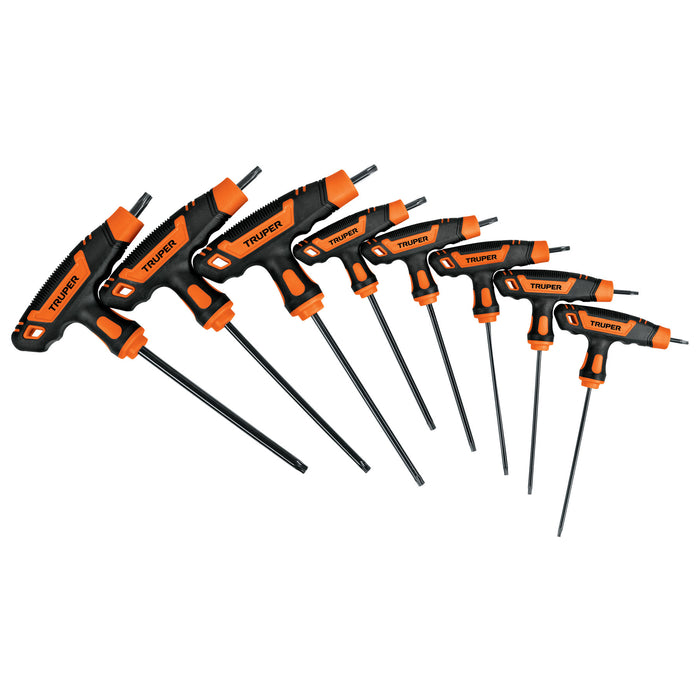 Juego de 8 llaves torx extralargas con mango T, Truper 100935 TORX-8TLX