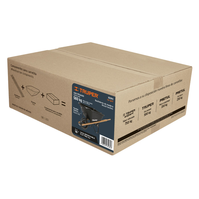 Carretilla concha plástica 6 ft3 Imponchable b/madera,Truper 10911 TP-6FF