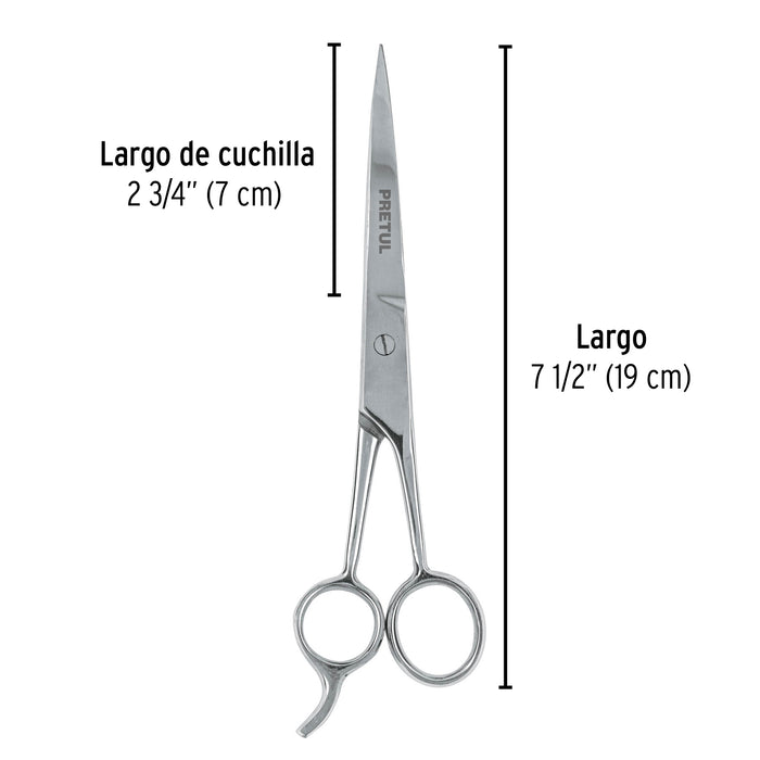 Tijera 7-1/2' acero inox con gancho para estilista, Pretul Código: 23178