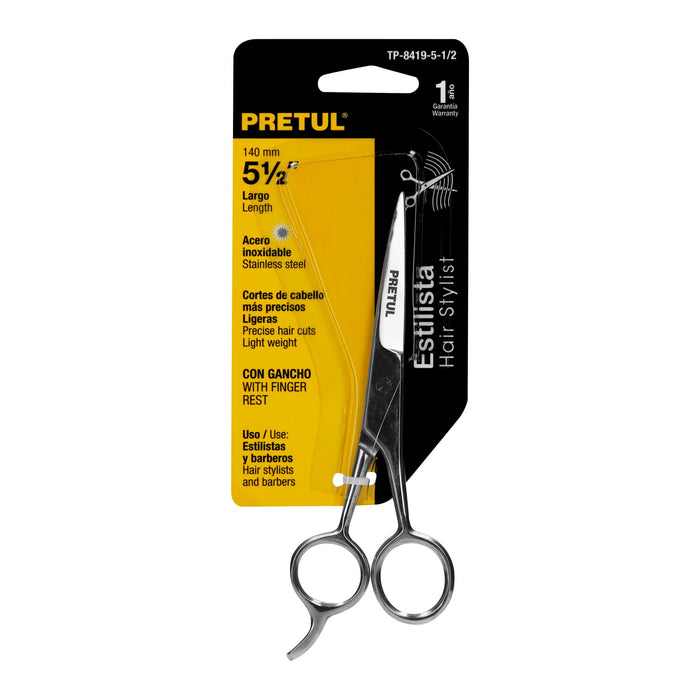 Tijera 5-1/2' acero inox con gancho para estilista, Pretul Código: 23168