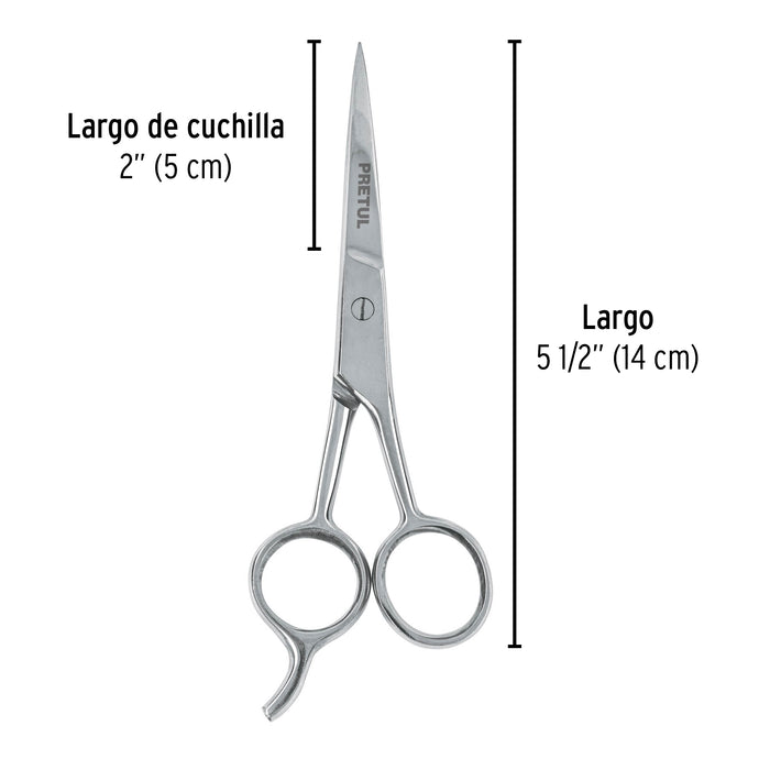 Tijera 5-1/2' acero inox con gancho para estilista, Pretul Código: 23168
