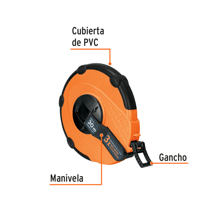 Cinta larga 30 m de fibra de vidrio, carcasa plástica 12639 TP30ME