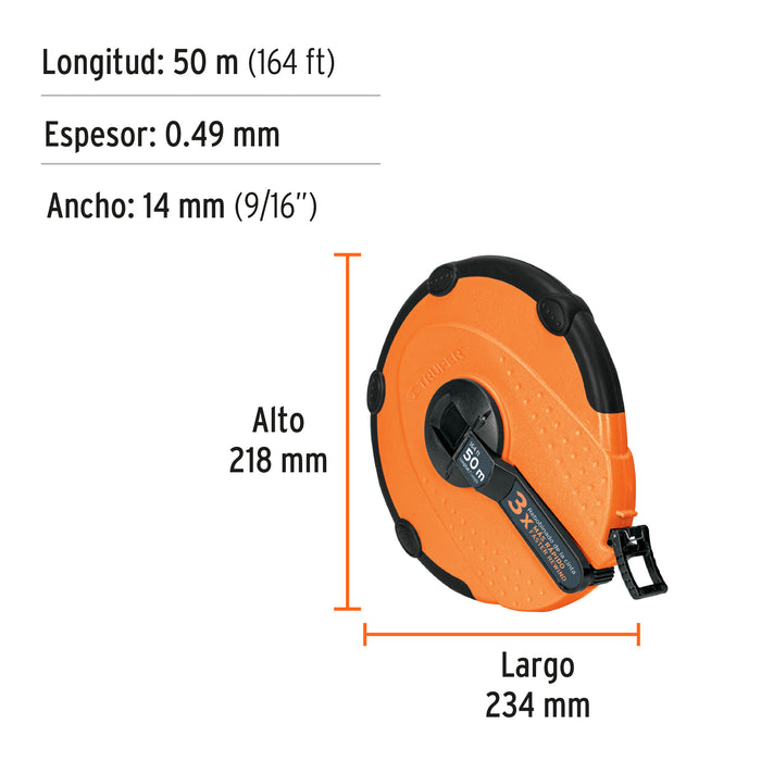 Cinta larga 50 m de fibra de vidrio, carcasa plástica 12640 TP50ME