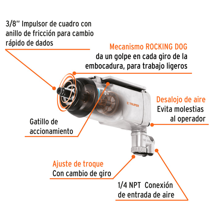 Llave neumática de impacto 3/8', Truper 16885 TPN-722-2