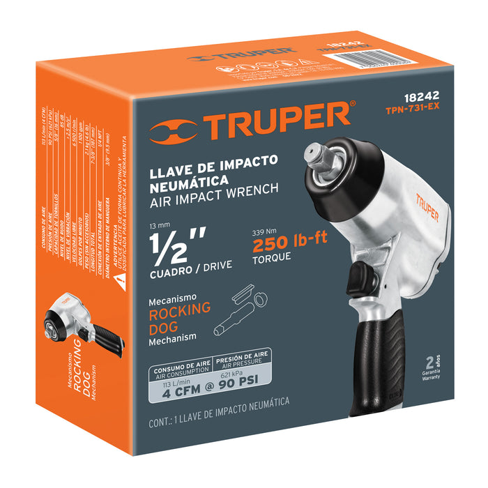 Llave de impacto neumática 1/2', Truper 18242 TPN-731-EX