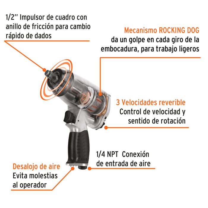 Llave de impacto neumática 1/2', Truper 18242 TPN-731-EX
