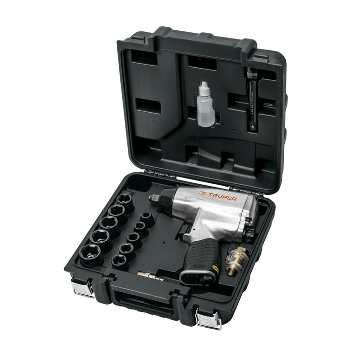 Kit de llave de impacto 1/2' con estuche plástico, Truper 19372 TPN-731EK
